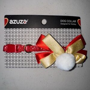NWT Christmas Red and Gold Bow Dog Collar, Size SMALL